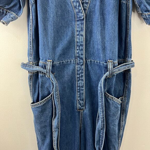 Happy x Nature Kate Hudson Denim Jumpsuit Belted Pockets V-Neck Cotton Size 2 - Picture 5 of 12